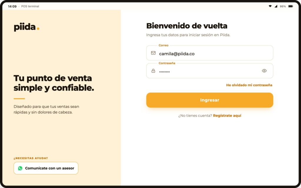Pantalla de inicio de sesión de Piida, el punto de entrada diario al sistema